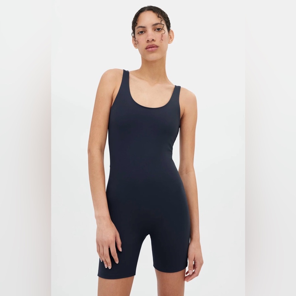 Girlfriend Collective Navy Blue Bike Unitard Size Medium